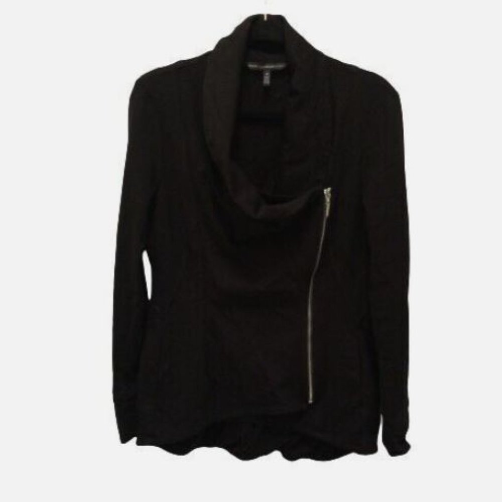 White House Black Market Women's Black Jacket Top Zipper Wrap Cowl Long Size 12